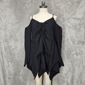 Current Mood Black Off Shoulder Fairy Grunge Dress Plus 3X Asymmetrical Hem Dark